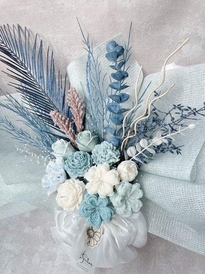 珍珠白裸藍綠系香薰蠟燭花束 Maldive holiday