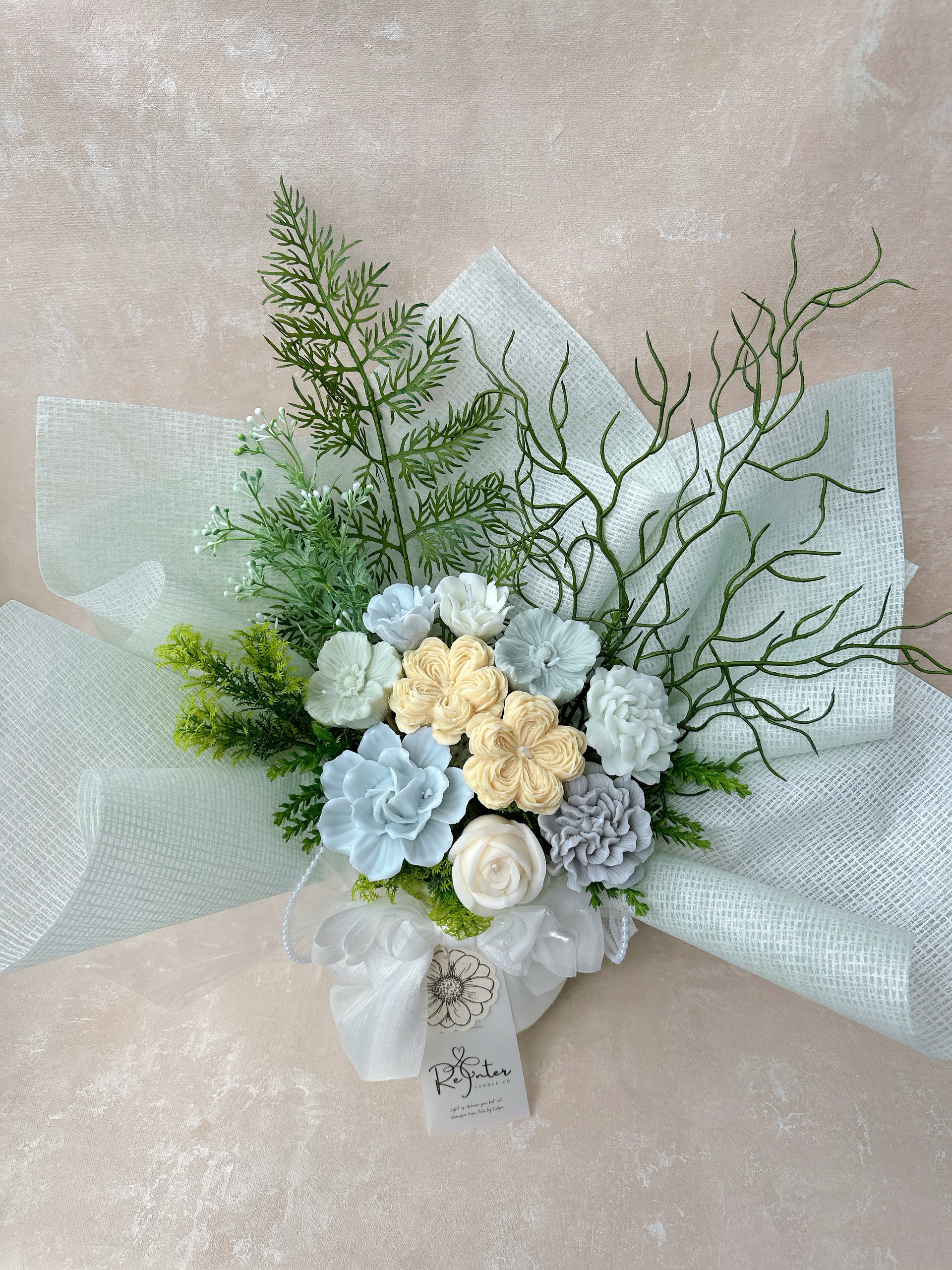 黃綠搭系香薰蠟燭花束 Romeo and Juliet