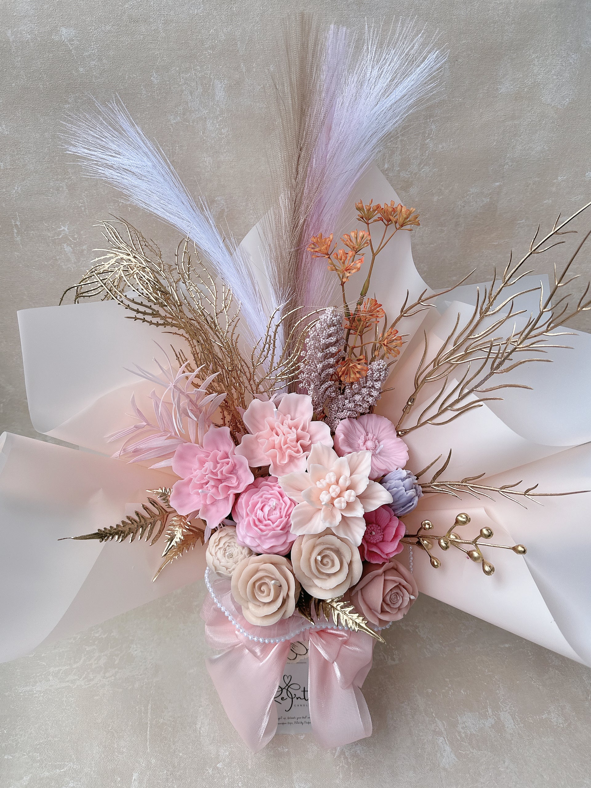 裸粉色系香薰蠟燭花束 The goddess's smile, a rosy radiance