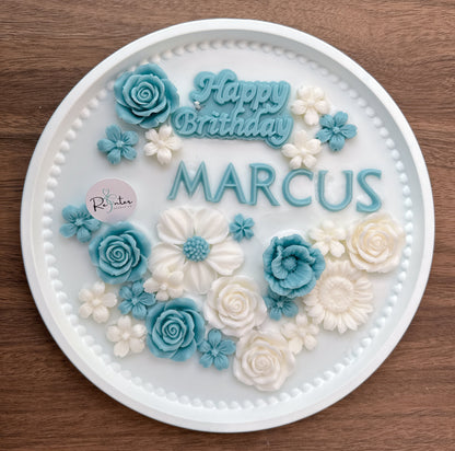 香薰蠟燭生日蛋糕 - 深藍白