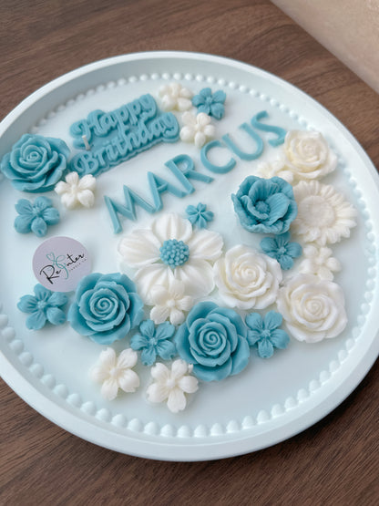 香薰蠟燭生日蛋糕 - 深藍白